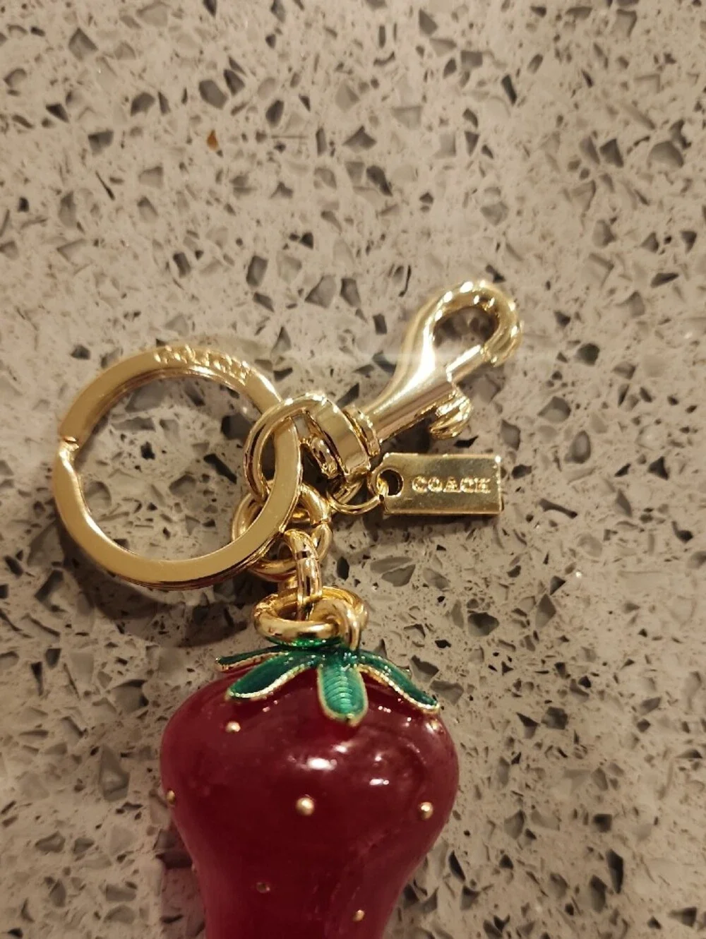 Coach Style Gold-Tone Strawberry Charm Keychain - Red